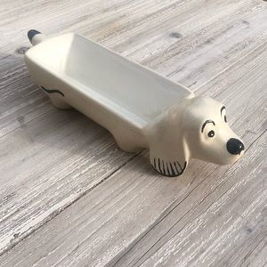Vintage 80s Ceramic Puppy Trinket Box - Serving Bowl - Dog Treat Dish